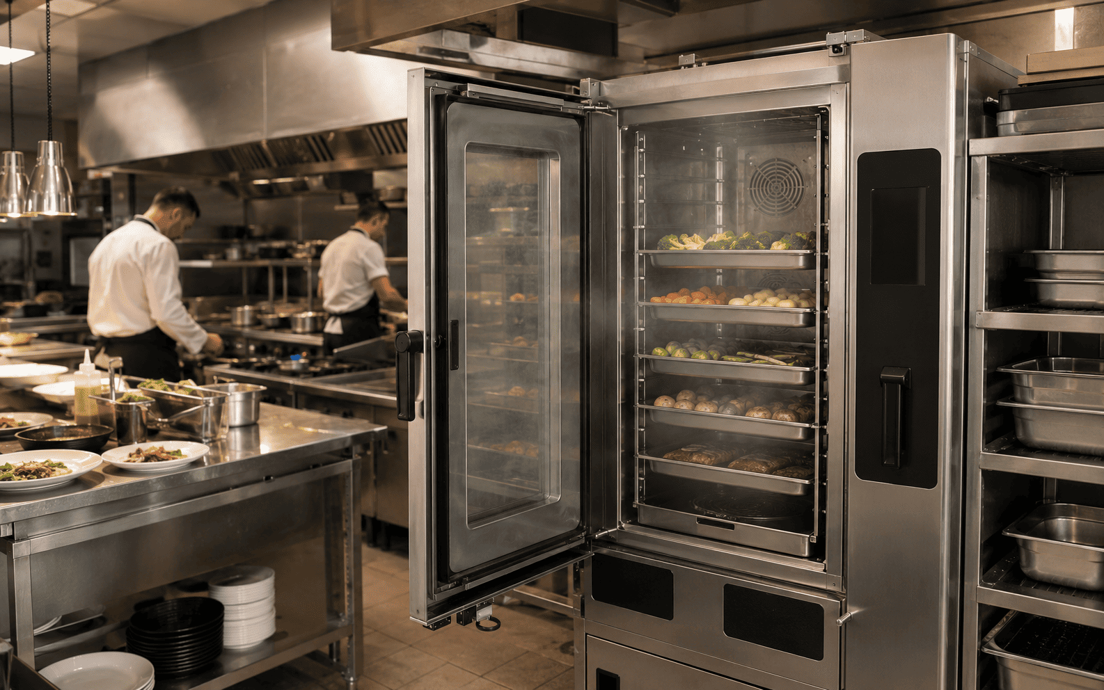 Horno industrial que no genera vapor en un restaurante