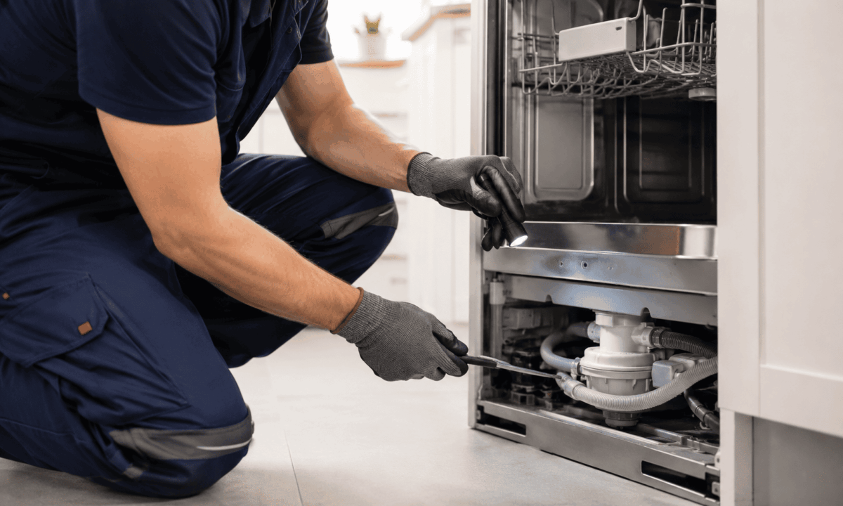 Técnico revisando una avería E15 en un lavavajillas Siemens