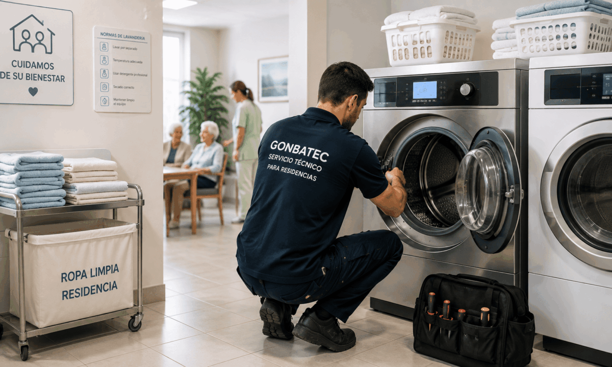 Técnico reparando electrodomésticos en una residencia de mayores en Madrid