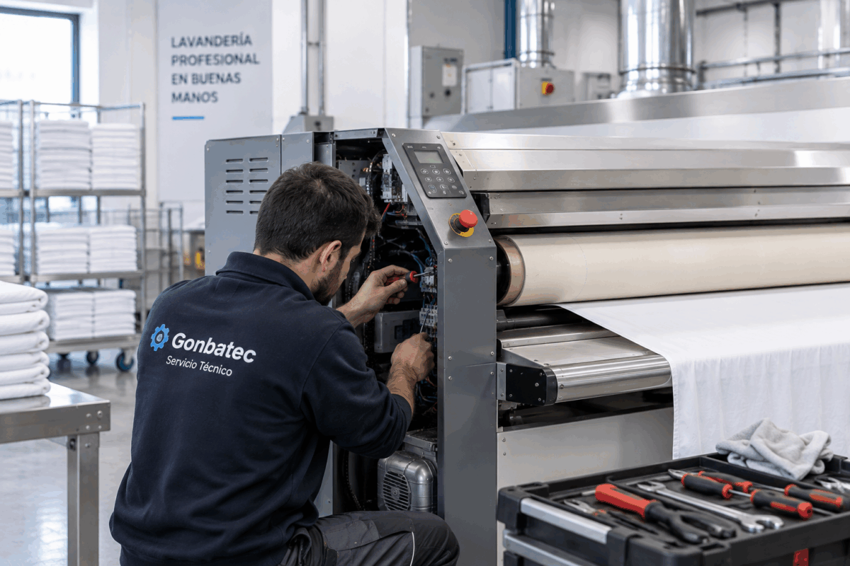 Técnico reparando calandra industrial en Madrid