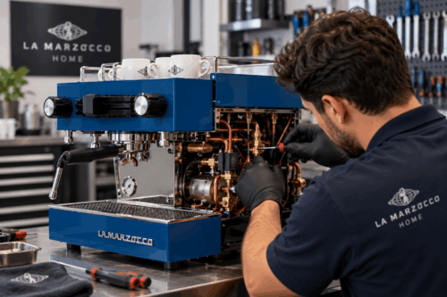 Técnico reparando una cafetera La Marzocco Home
